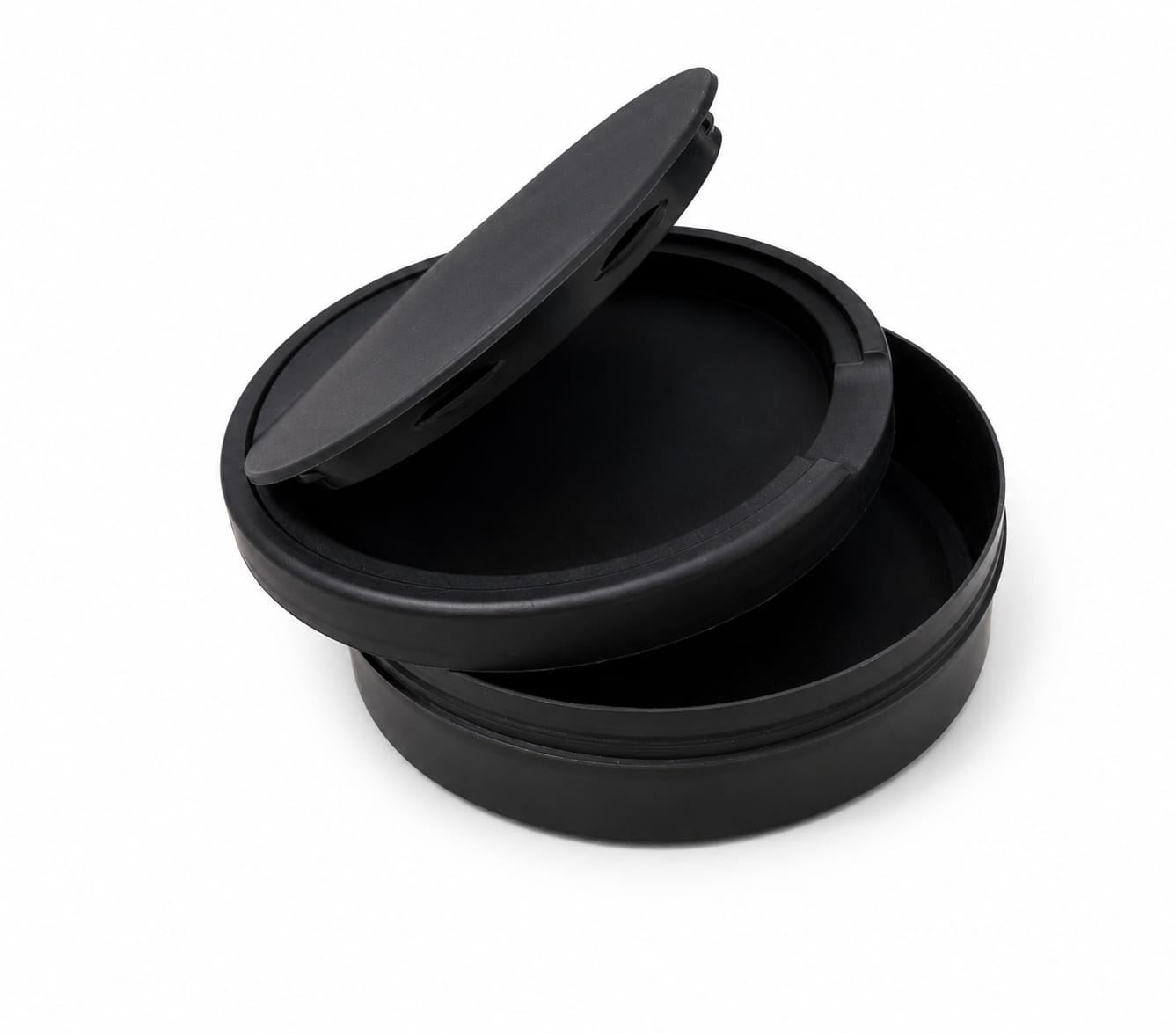 Top-hinged plastic pouch caddy